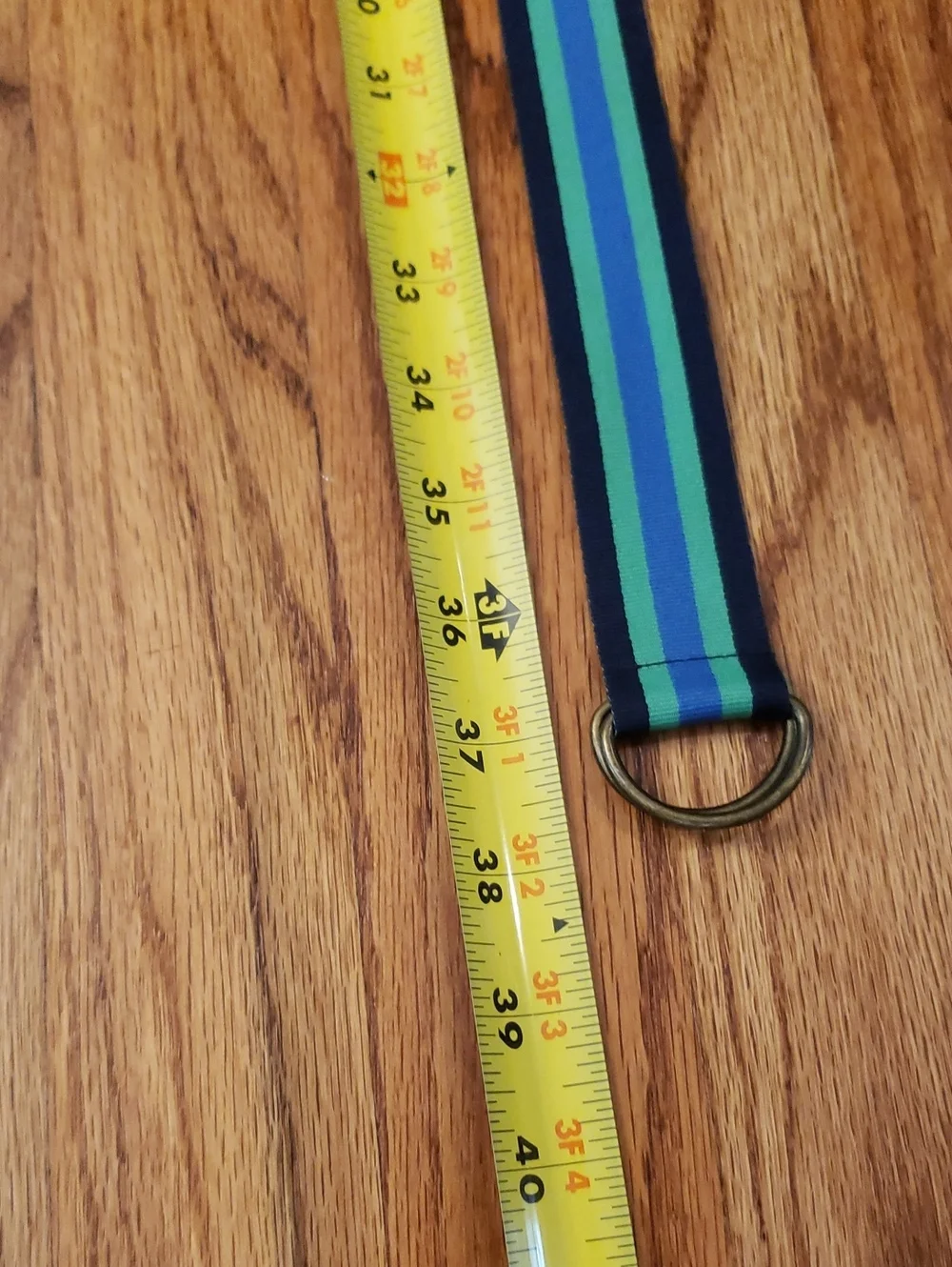 Striped Navy, Teal & Aqua Fabric Belt with D-Ring